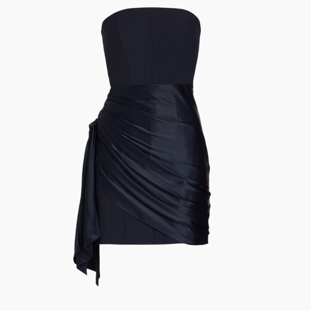 CINQ A SEPT Kennith Side-Tied Strapless Cocktail Dress in dark navy